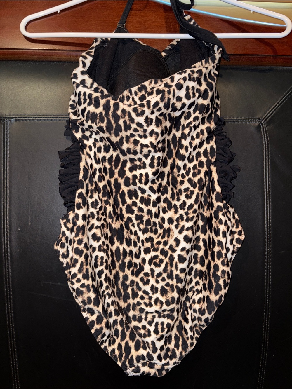 attention Leopard Print One-Piece Swimsuit in Black and Tan - Picture 3 of 4